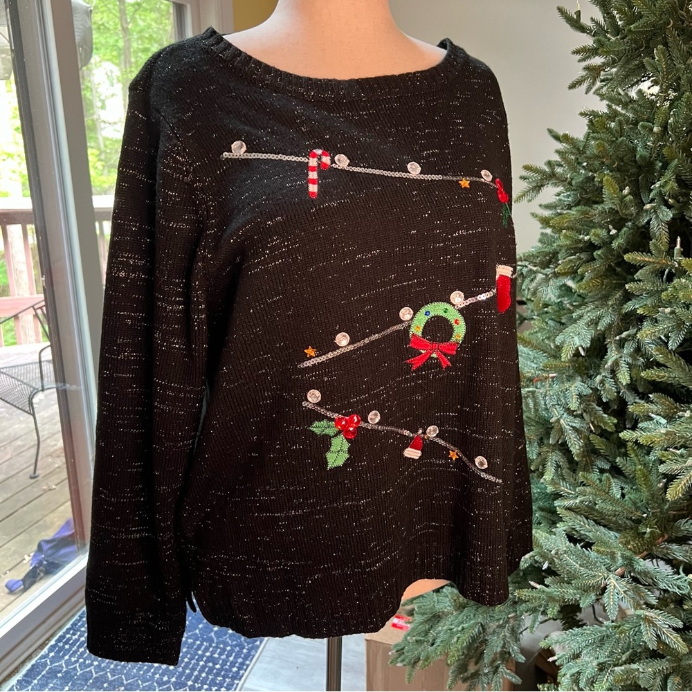 Karen Scott Black Sweater with Festive Accents size 3X